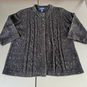 Karen Scott Dark Brown Wool Blend Speckled Cardigan 1X Plus Buttons